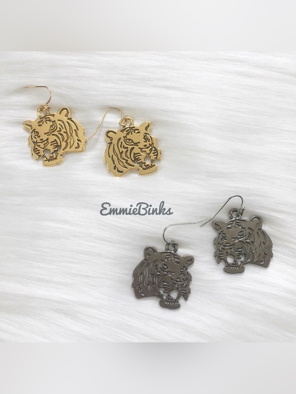 New Golden Etched Tiger Earrings | Auburn Tigers | LSU | Clemson Mascot Football - Picture 15 of 16